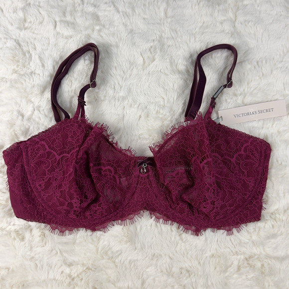 Victoria’s Secret Dream Angels Burgundy Floral Lace Unlined Balconette Bra 36D - Picture 1 of 7